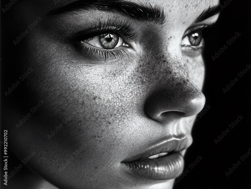 Intense Gaze: A Black and White Portrait of a Woman