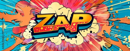 Energetic pop art background with "ZAP" inside. Comic book style, Explosion theme, Bright vector