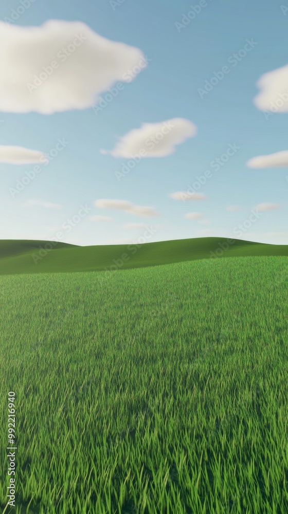 A beautiful landscape featuring an expansive green field under a blue sky dotted with a few fluffy white clouds, evoking a sense of tranquility and serenity. A beautiful landscape featuring an expansive green field under a blue sky dotted with a few fluffy white clouds, evoking a sense of tranquility and serenity.