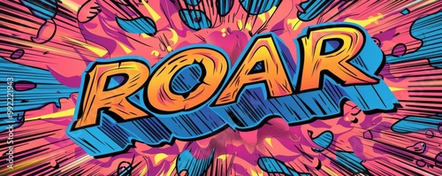 Energetic pop art background with "ROAR" inside. Comic book elements, Bold patterns, Bright vector