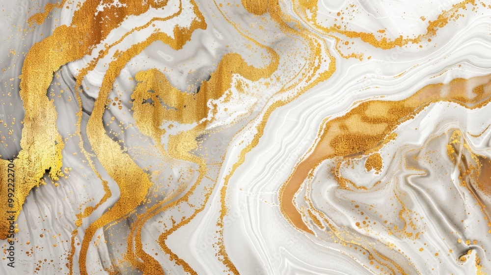 An abstract gold and white marble pattern, offering a luxurious and radiant background option An abstract gold and white marble pattern, offering a luxurious and radiant background option