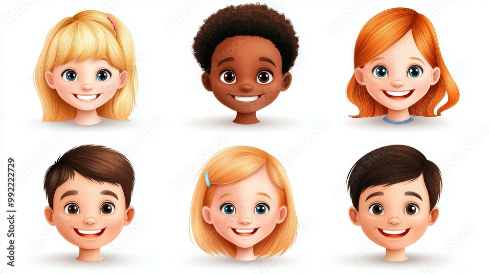 A group of children with different hair colors and smiling faces A group of children with different hair colors and smiling faces