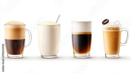 Four different types of coffee cups are shown, each with a different color