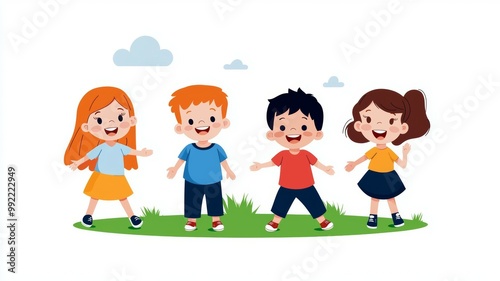 A group of children are playing in a field