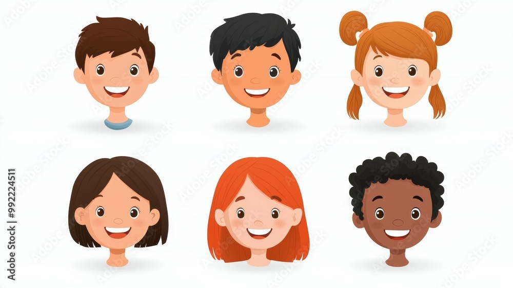 A group of children with different hair colors and smiling faces A group of children with different hair colors and smiling faces