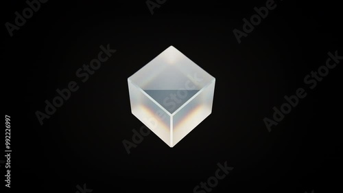 3D animation of glass of cube loop rotating. 4K abstract animation of transparent object