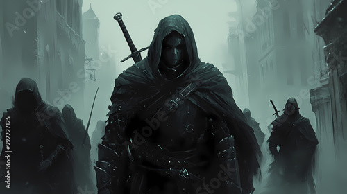 An epic quest for vengeance, where a skilled assassin seeks to avenge the death of their family, uncovering a web of conspiracy and deceit along the way. Epic Quest. Illustration photo