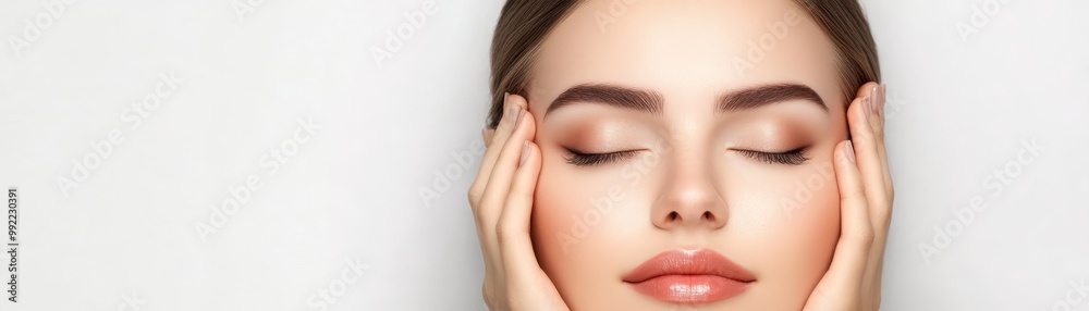 Beautiful Woman with Closed Eyes Soft Skin and Makeup Beautiful Woman with Closed Eyes Soft Skin and Makeup