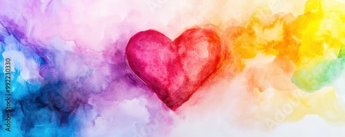 A colorful watercolor illustration featuring a prominent heart shape, symbolizing love and affection against a vibrant backgroundHealth and medical checkup concept photo