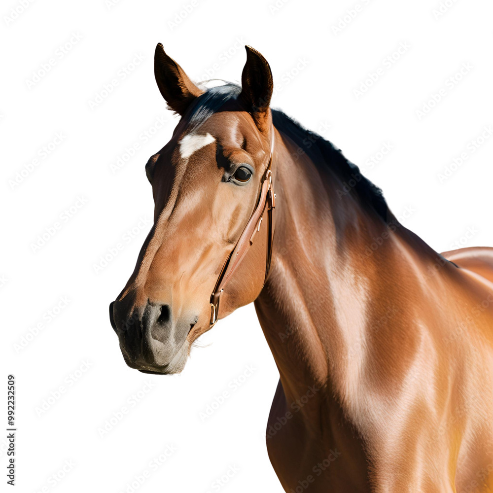 Fototapeta premium Thoroughbred horse standing on the road with clear background 