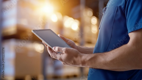 A man is holding a tablet in his hand