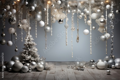 Adorned with Paltinum Sparkling Ornaments on Background Whimsical Wall Wonderland
