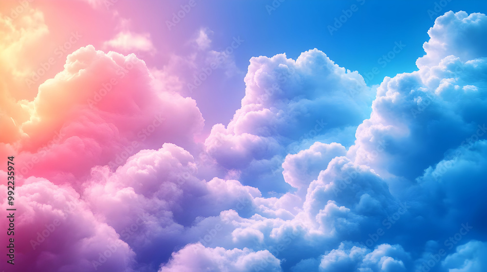 Fluffy White Clouds Floating Across a Dreamy Pastel Sky Fluffy White Clouds Floating Across a Dreamy Pastel Sky