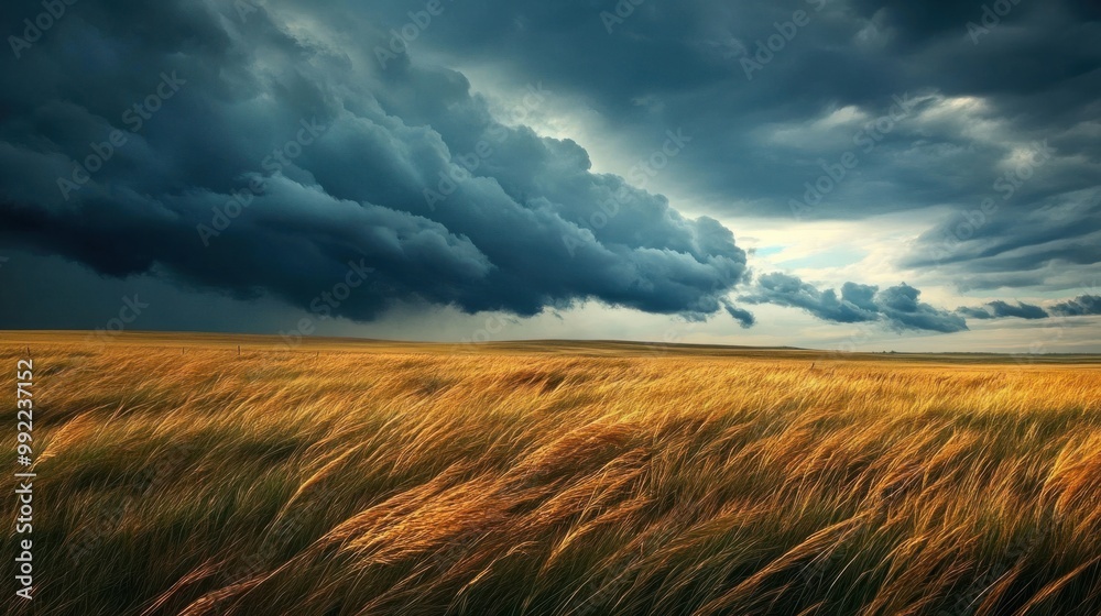 A storm brewing over a wide-open prairie, with tall grass blowing in the wind and dark clouds gathering in the sky. A storm brewing over a wide-open prairie, with tall grass blowing in the wind and dark clouds gathering in the sky.