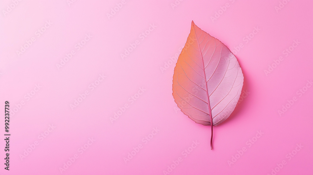 single autumnal orange pink leave on solid background wallpaper backdrop space for text single autumnal orange pink leave on solid background wallpaper backdrop space for text