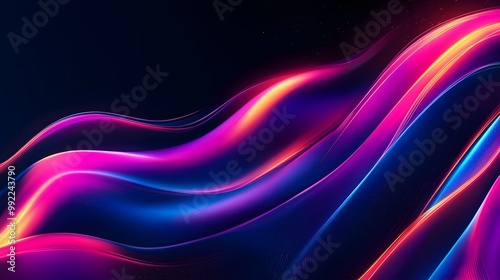 Wallpaper Mural Abstract Digital Art with Wavy, Glowing Lines in Pink, Blue, and Yellow Torontodigital.ca