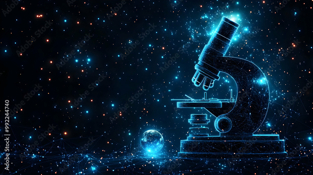 Digital Microscope Illustration with a Blue and Orange Nebula Background Animation Digital Microscope Illustration with a Blue and Orange Nebula Background Animation