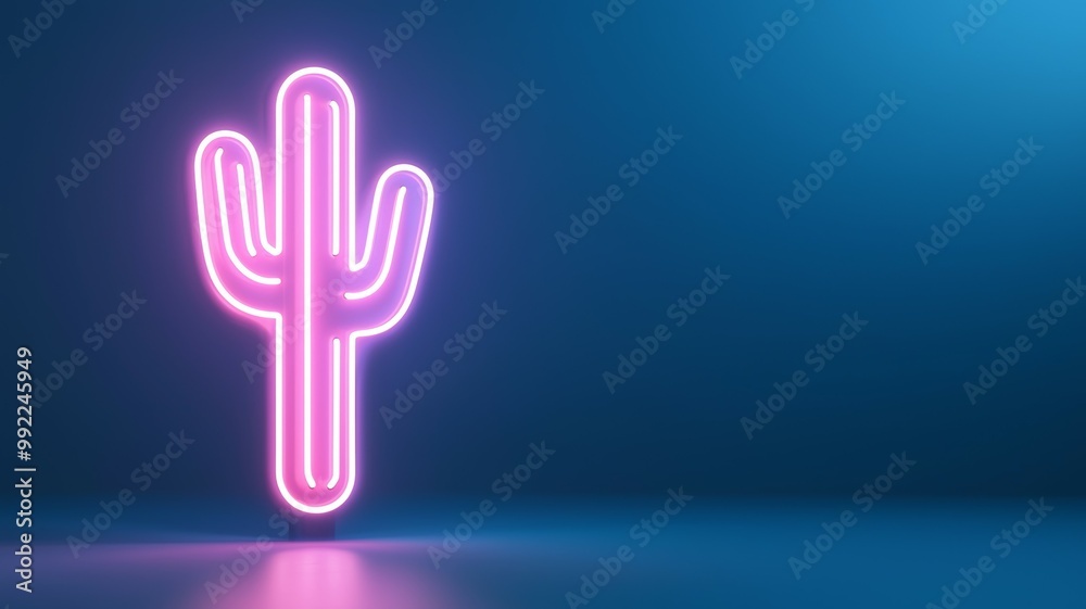 A neon cactus is lit up in a blue background A neon cactus is lit up in a blue background