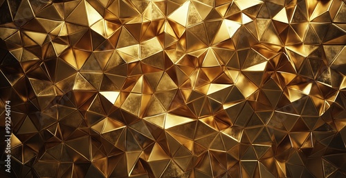Fototapeta Naklejka Na Ścianę i Meble -  Gold colored image with triangles and gold. It is a gold background with triangles