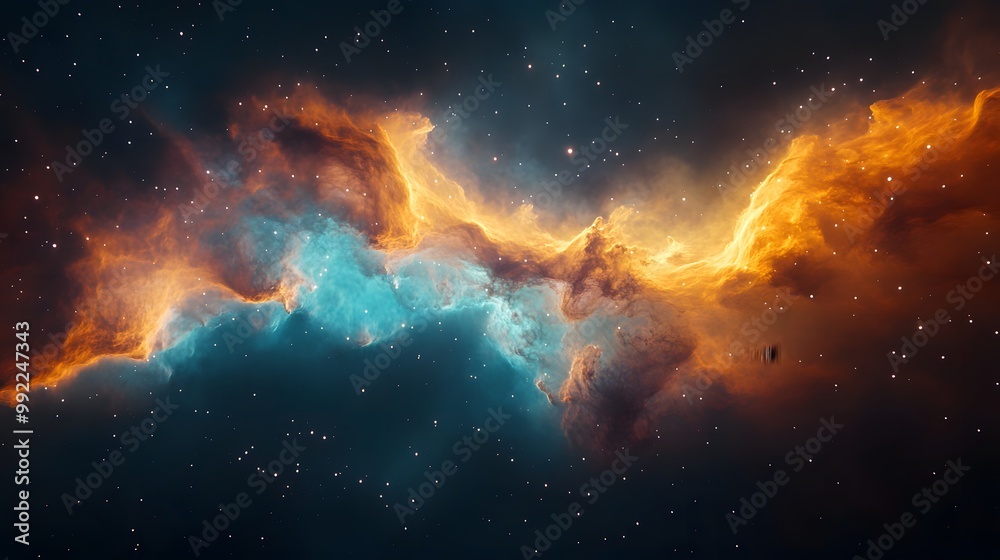 Fototapeta premium A Cosmic Nebula with Orange and Blue Hues
