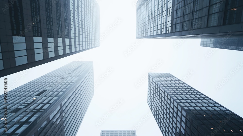 Fototapeta premium The sky is cloudy and the buildings are tall. The buildings are in the city and are very tall