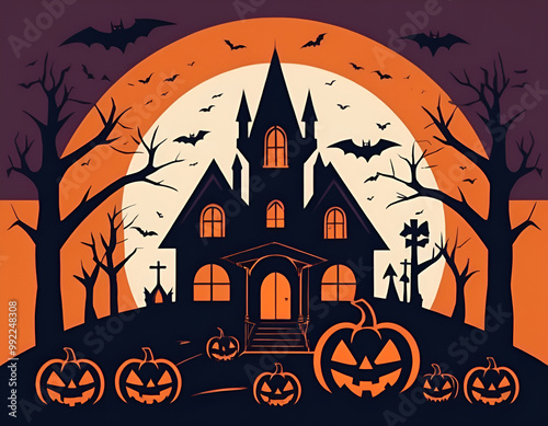 halloween background with pumpkin, halloween background with pumpkins, halloween background with pumpkin and bats photo