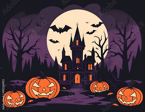 halloween background with pumpkin, halloween background with pumpkins, halloween background with pumpkin and bats photo