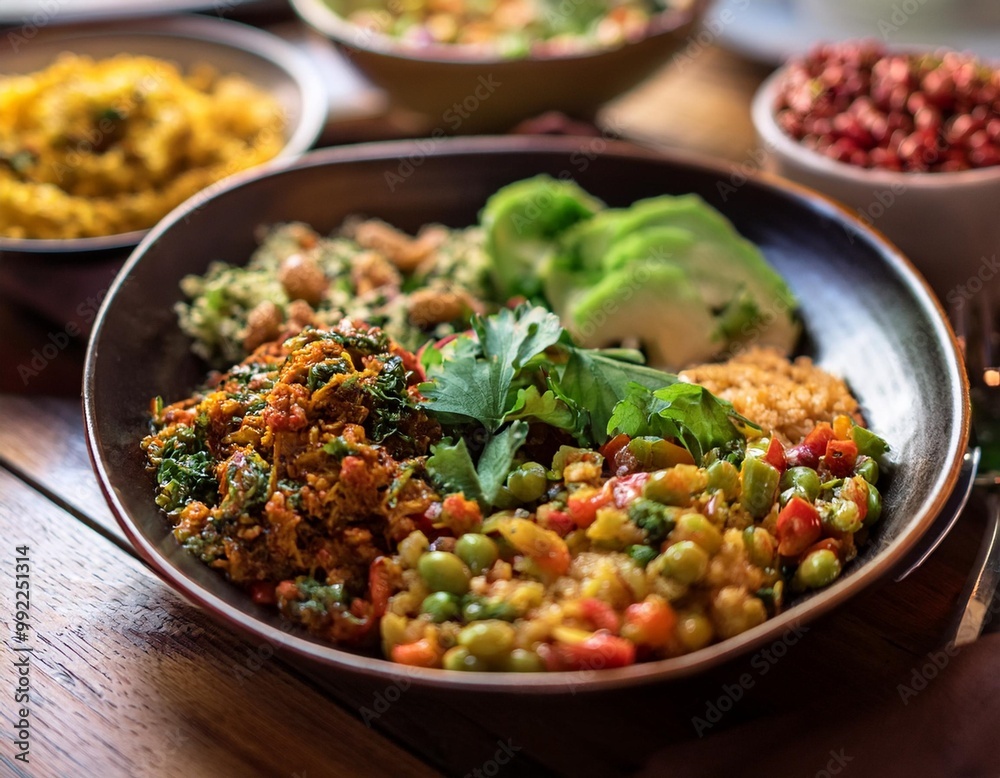 Delicious gluten-free meals with depth of field showcasing wholesome ingredients and vibrant flavors Delicious gluten-free meals with depth of field showcasing wholesome ingredients and vibrant flavors