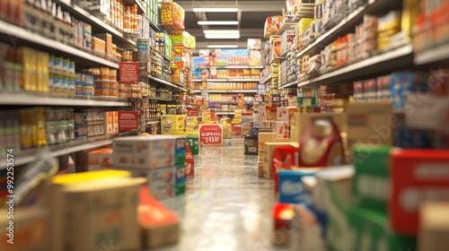 Wallpaper Mural Aisle in a Supermarket with Boxes of Food and Drinks Torontodigital.ca