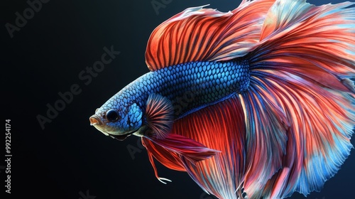 A close-up of a betta fish with its flowing, vibrant fins, capturing the elegance and grace of this popular aquarium pet