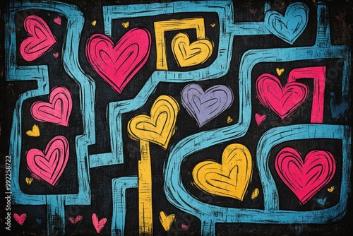 an intricate doodle of a heart labyrinth symbolizing various facets of love, offering a unique and artistic interpretation photo