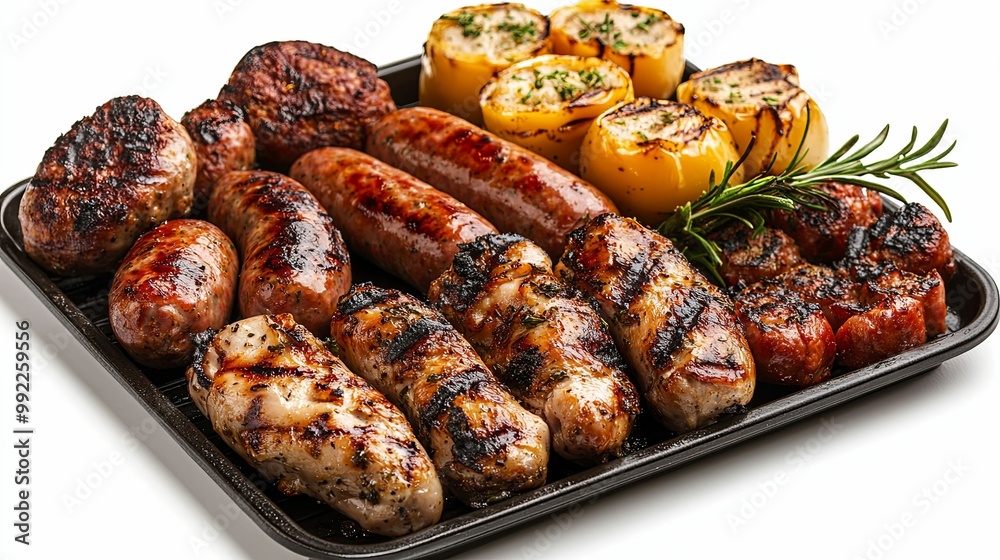 Grilled Sausages, Chicken, and Stuffed Peppers with Rosemary Grilled Sausages, Chicken, and Stuffed Peppers with Rosemary