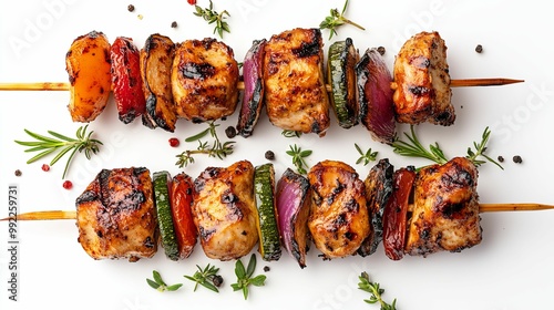 Two Grilled Chicken and Vegetable Skewers with Rosemary and Thyme
