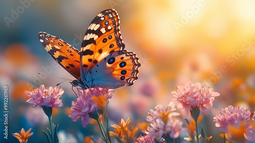 Colorful Butterfly on Vibrant Flower in Soft Light