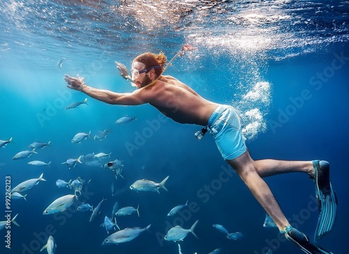 Person snorkeling in the sea with fishes around