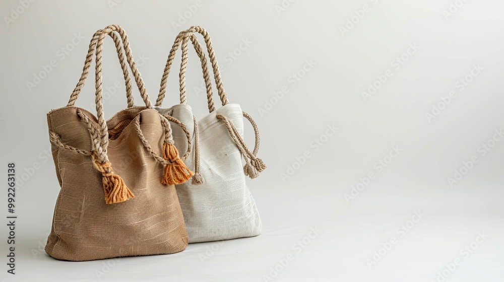 Two Rope-Handled Tote Bags with Tassels Two Rope-Handled Tote Bags with Tassels