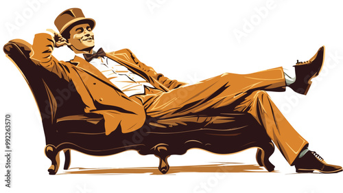Smiling gentleman relaxing on a couch in cartoon style illustration