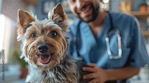 A Yorkshire Terrier Dog Being Examined by a Veterinarian