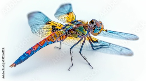 A Vibrant Dragonfly with Intricate Wing Patterns and Bright Colors photo