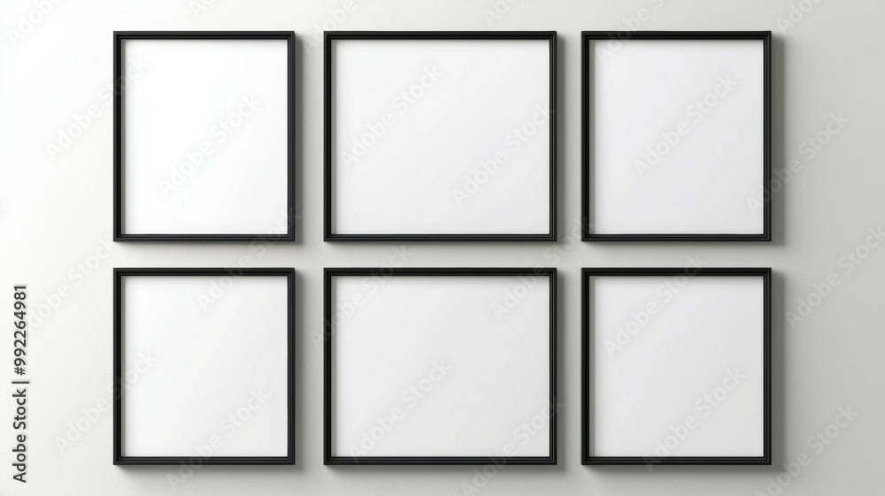 A wall of black framed white pictures A wall of black framed white pictures