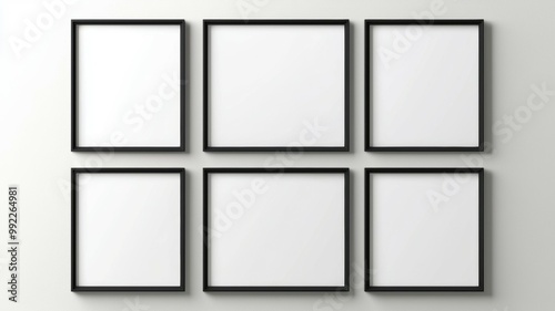 A wall of black framed white pictures