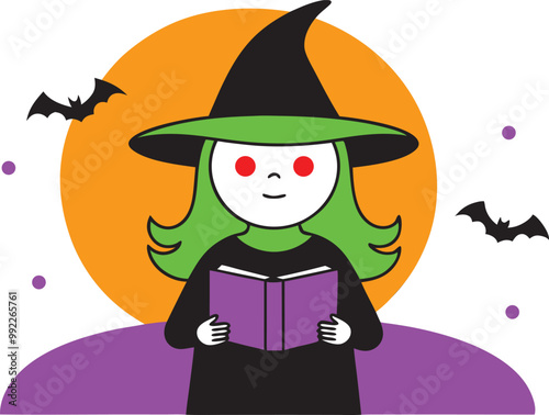Halloween witch magic book on scary night