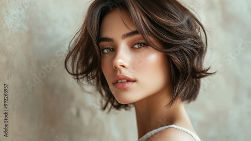 A woman posing confidently with a stylish haircut after treating her damaged hair, showcasing the results of effective hair care.