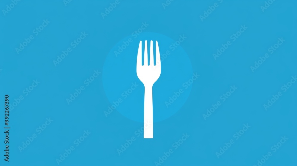 Logo Featuring a Fork Inside a Circle, Representing a Food App. The Logo is White Against a Blue Background Logo Featuring a Fork Inside a Circle, Representing a Food App. The Logo is White Against a Blue Background