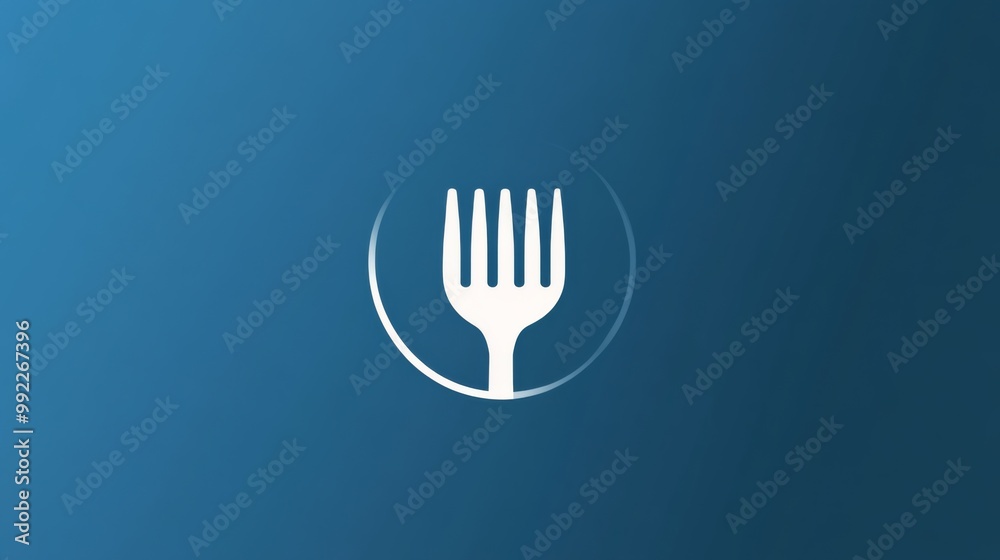 Logo Featuring a Fork Inside a Circle, Representing a Food App. The Logo is White Against a Blue Background Logo Featuring a Fork Inside a Circle, Representing a Food App. The Logo is White Against a Blue Background