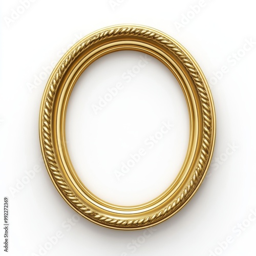 Elegant Oval Gold Frame with Vibrant Metallic Finish for Luxury Branding on White Background with Copy Space