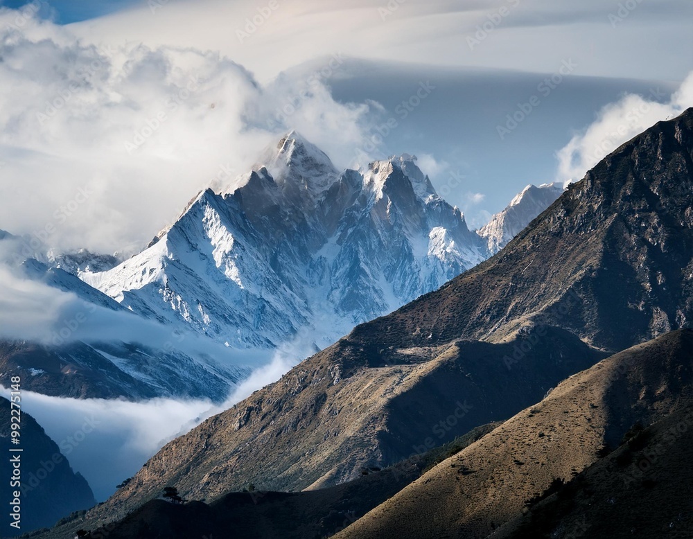 Fototapeta premium Misty Mountains in the Himalayas, Capturing the Majesty of Nature