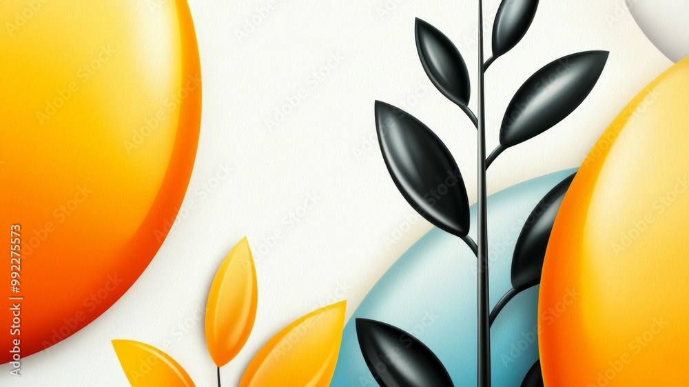 A colorful background with a leafy green plant in the foreground A colorful background with a leafy green plant in the foreground