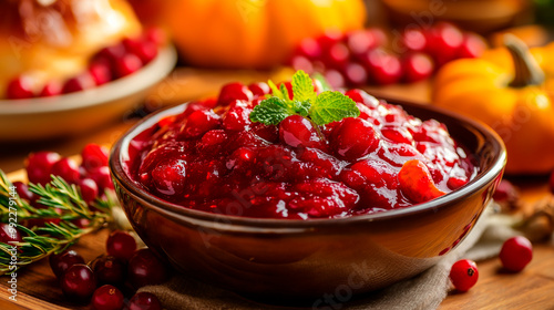 Preparation of traditional cranberry sauce for Thanksgiving dinner in America during November 