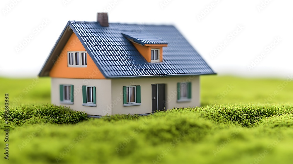 Miniature house on green grass background. Miniature house on green grass background.